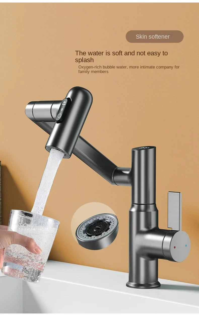 Digital Display LED Bathroom Basin Faucet 360 Rotation Multifunction Stream Sprayer Hot Cold Water Mixer Sink Tap Bathroom
