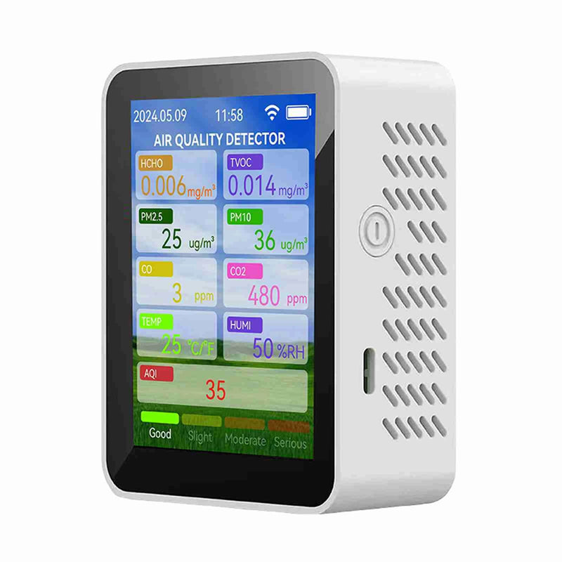 WiFi Air Quality Meter Household HCHO TVOC Carbon Monoxide CO2 PM2.5 PM10 Tester Portable Temperature Humidity Detector 2.8 in