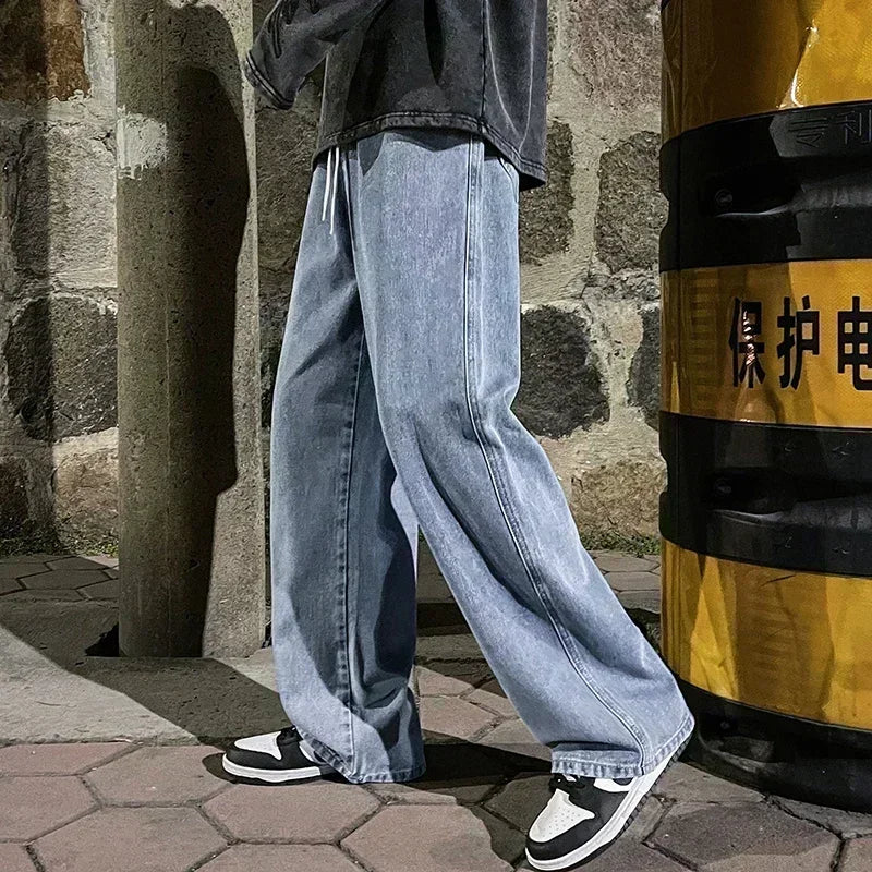 2024 New Streetwear Loose Jeans Men Korean Style Fashion Loose Straight Wide Leg Pants Men&
