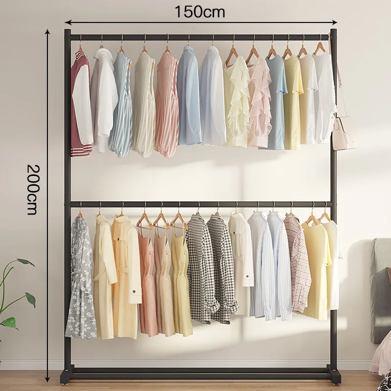 Double Layer Floor-Mounted Clothes Drng Ra Bedroom Balcony Single Rod Storage elf Space-Saving Easy-To-Use Painted Steel