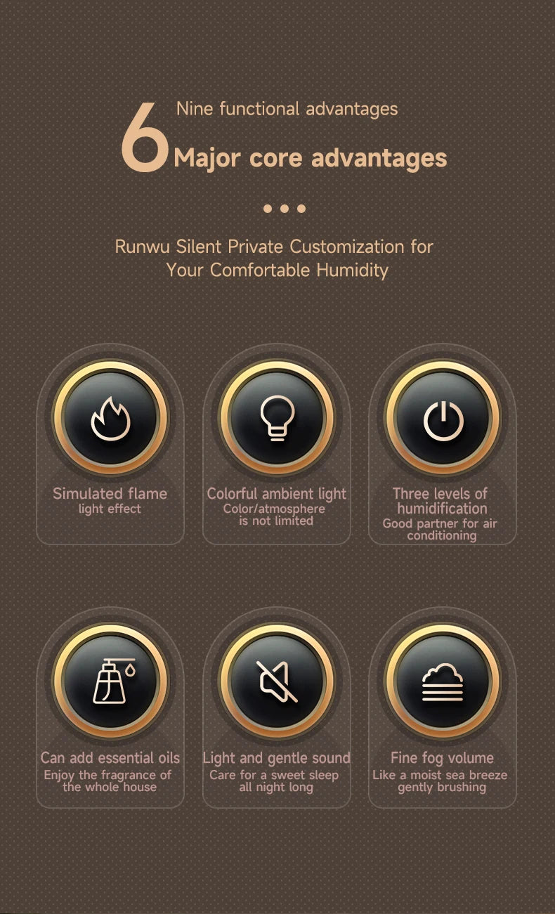 Air Humidifier Essential Oil Diffuser Flame Aroma Humidifier Home Room Fragrance Diffuser with Night Light Aromatherapy Diffuser