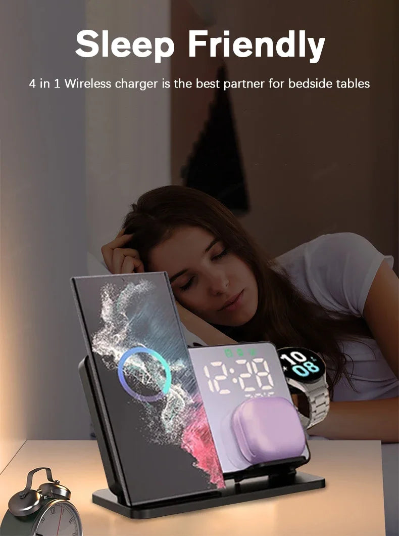 3 in 1 Wireless Charger For Samsung Galaxy Watch 6 5 Pro Fast Charging Station For Galaxy S24 S23 S22 Alarm Clock Chargers Stand