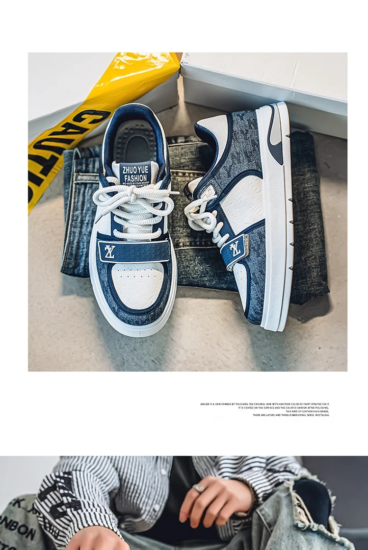 Fashion White Blue Skateboard Shoes Man Comfortable Platform Men&