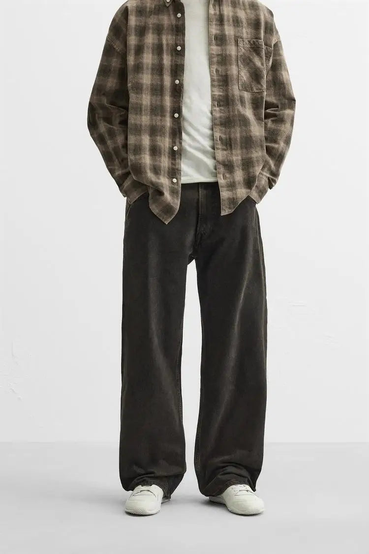 Men’s Retro Cotton Denim Jeans – Loose Fit Straight-Leg Casual Trousers, Comfortable and Wear-Resistant for Autumn & Winter