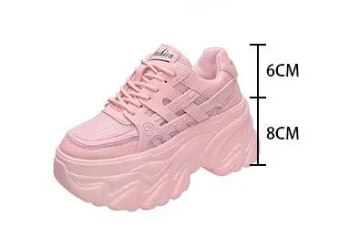White Chunky Sneakers Women New 2025 Autumn Hidden Heel Platform Sports Dad Shoes Woman Lace Up Breathable Mesh Casual Shoes 8CM