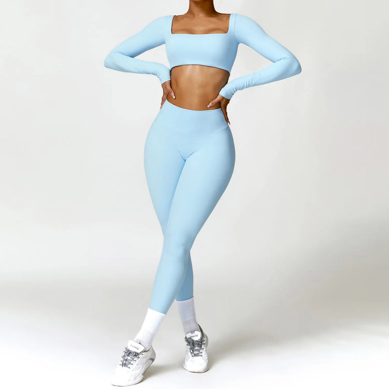 Yoga Suit 2 Pieces Sportswear Sports Set Women Tracksuits Gym Clothes Sport Bra Fitness Long Sleeve Top Workout Legging Yoga Set