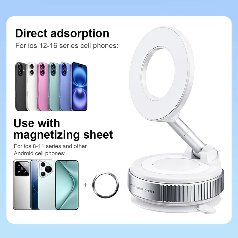 Magnetic Vacuum Car Mount Phone Holder Vacuum Suction Cup Car Phone Stand Universal GPS Navigation Stand for Car Smooth Surfaces