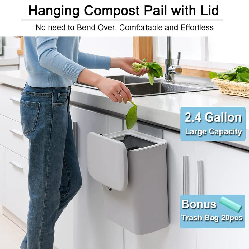 Kitchen Compost Bin for Counter Top or Under Sink, Hanging Small  Kitchen Trash Can with Lid for Mountable Indoor Compost Bucket