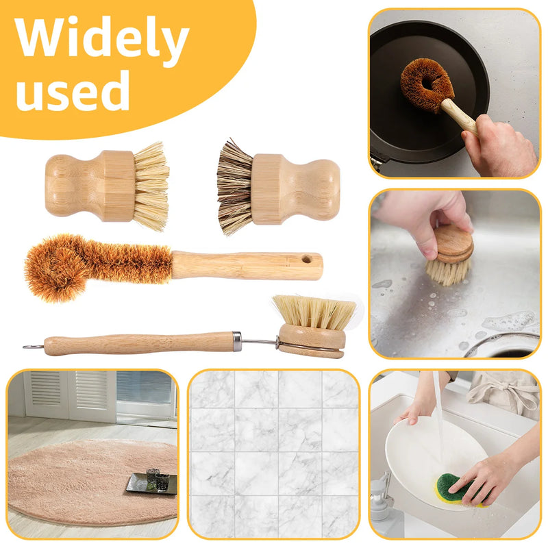4/5Pcs Bamboo Dish Scrub Brushes Replaceable dish brush Kitchen Wooden Cleaning Scrubbers Household Cleaning Brush Cleaning Tool