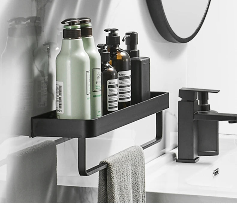 Punch-free Black Bath Shelves Bathroom Shelf Nail-free Shampoo Holder Shelves Storage Shelf Rack Bathroom Basket Holder ML1018