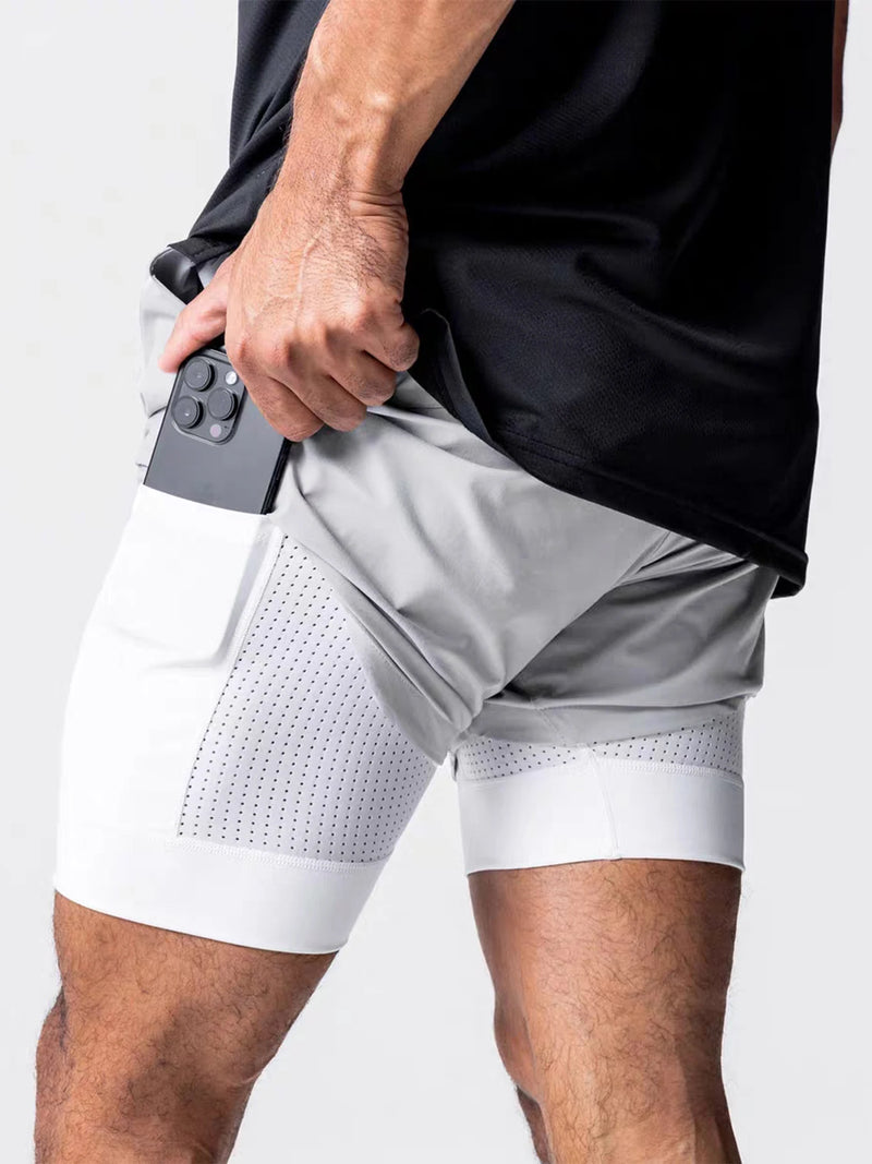 Sports shorts for men, double layered, quarter quick drying, elastic basketball, running training equipment, deep squat fitness,