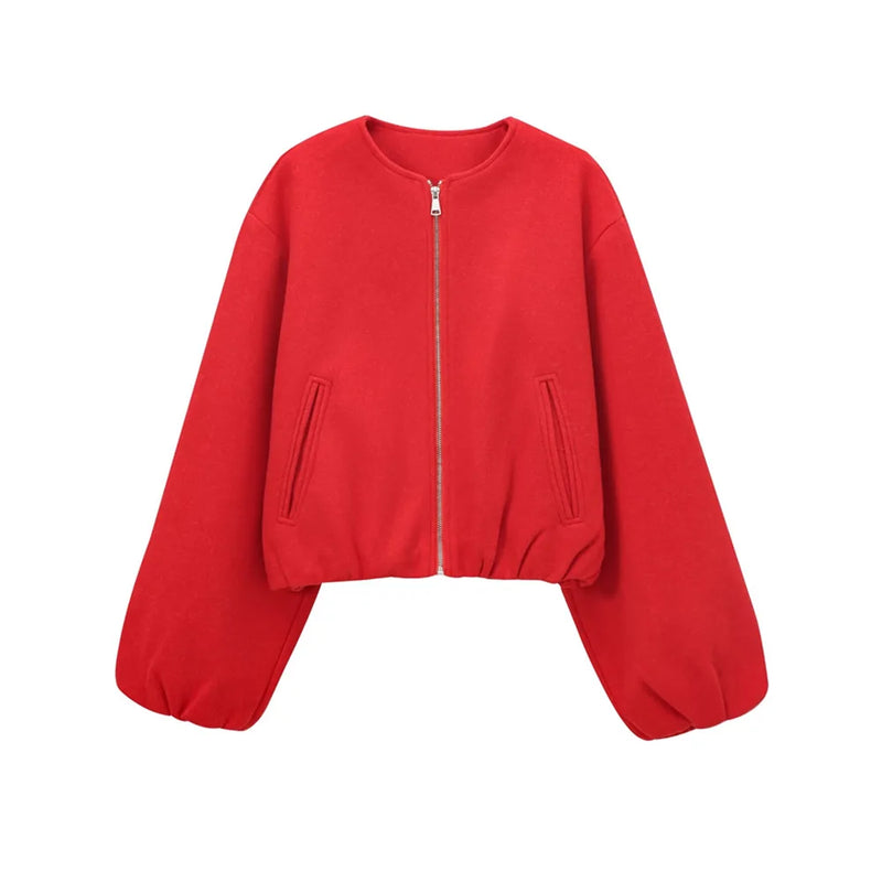 Oversized Soft Bomber Jacket for Women – Casual Long Sleeve Zip-Up Coat for All Seasons