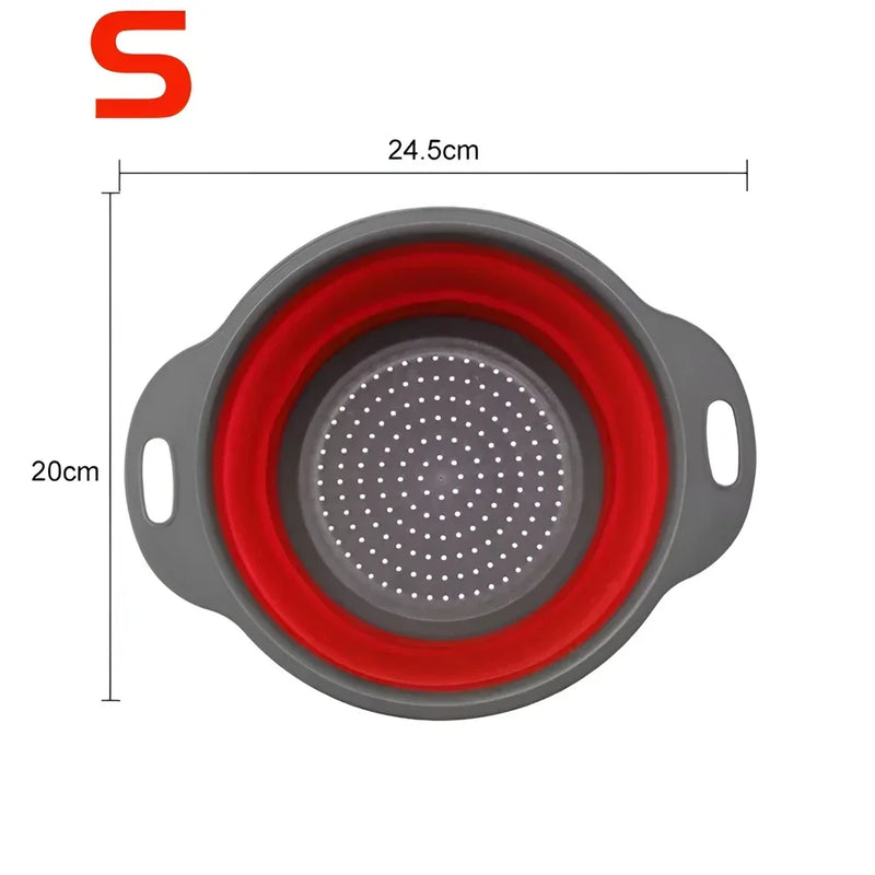 Round Collapsible Colander Silicone Kitchen Fruit Vegetable Washing Basket Strainer Foldable Drainer Kitchen Gadgets Tools