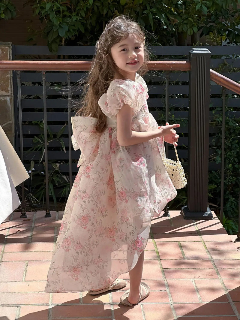 Casual Summer Girls Princess Dress – Sweet Floral Bow Knot Style