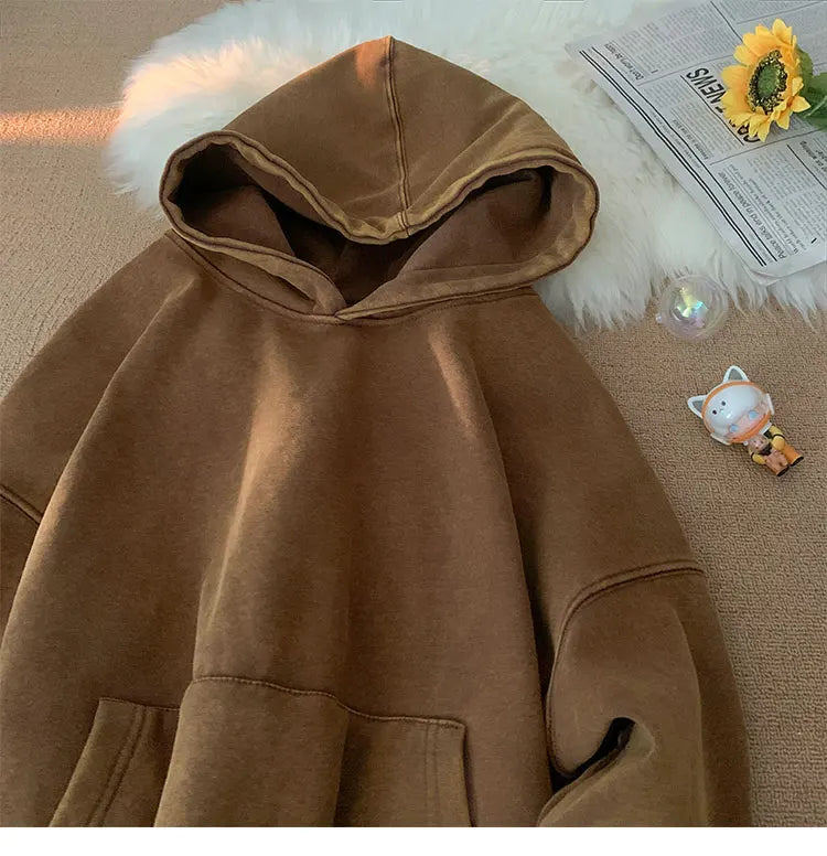 Men’s Vintage Washed Hoodie – Loose Fit Streetwear Pullover for Casual Harajuku Style