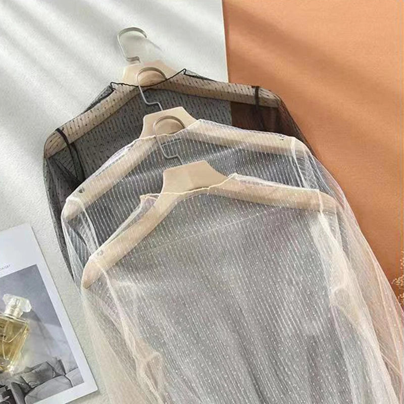 Transparent Mesh Ladies Tops Sexy Women O Neck Turtleneck Mesh T-Shirts Sheer Blouses For WomenLong Sleeve Shirt Crop Top