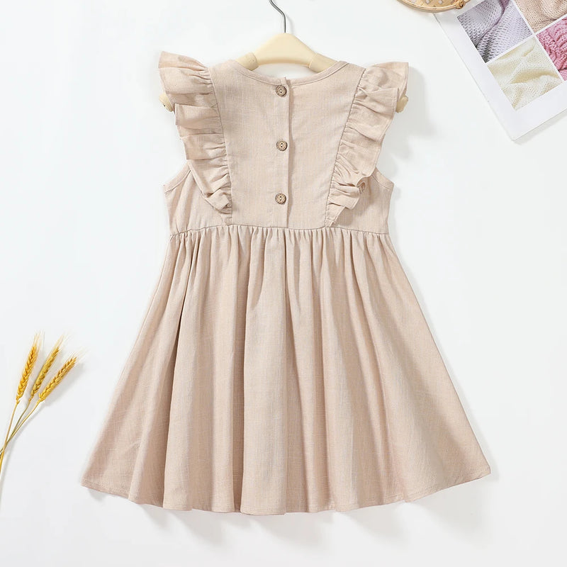 Tatiana Haven European & American Girls’ Summer Dress – Solid Color Cotton & Linen Casual Cute A-Line Outfit