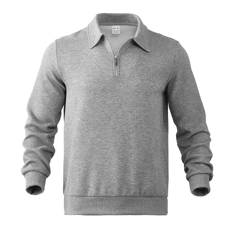 Men’s Zipper Polo Sweatshirt – Turn-Down Collar Long Sleeve Pullover for Autumn and Winter