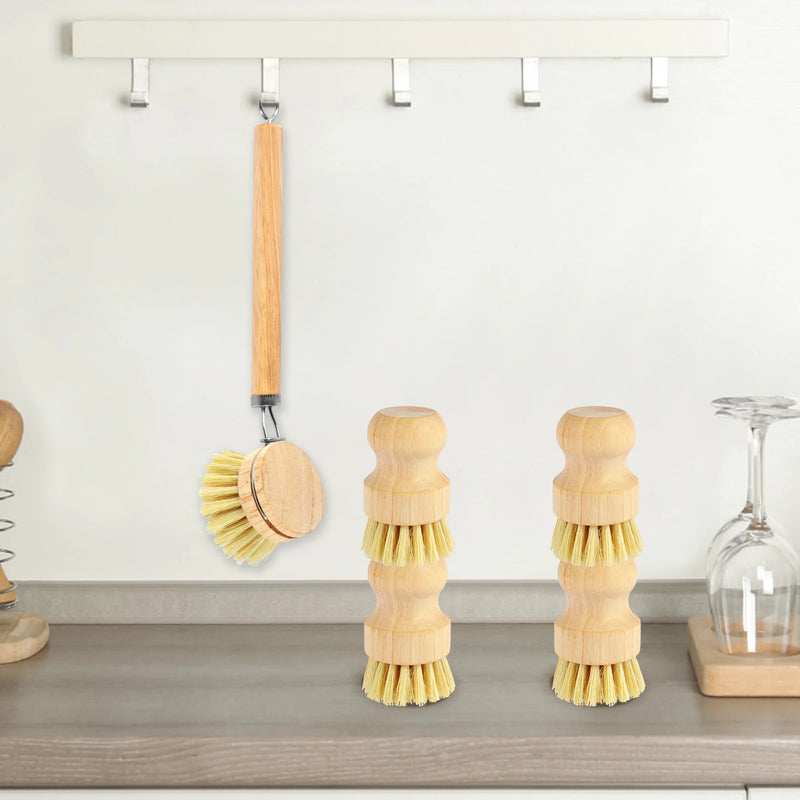 4/5Pcs Bamboo Dish Scrub Brushes Replaceable dish brush Kitchen Wooden Cleaning Scrubbers Household Cleaning Brush Cleaning Tool