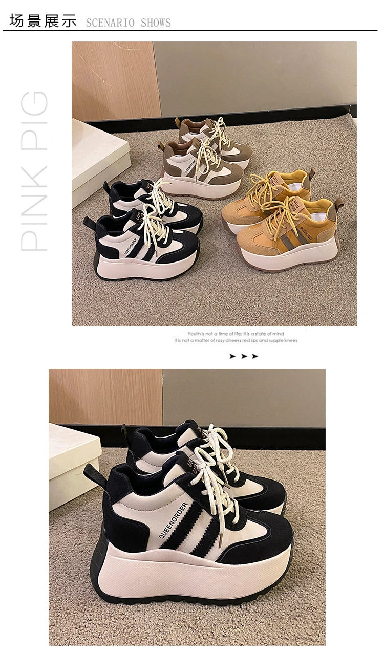 2025 New 10cm Womens Chunky Sneakers Lightweight Lace Up Casual Shoes Fashion Spring Platform Sports Shoes Comfortable Sneakers