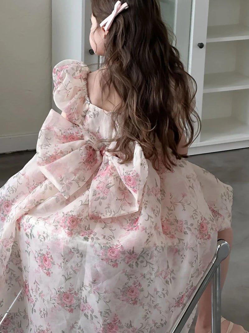 Casual Summer Girls Princess Dress – Sweet Floral Bow Knot Style