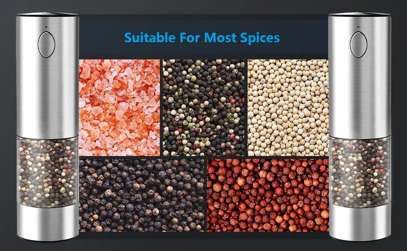 Electric Salt and Pepper Grinder Set – USB Rechargeable Adjustable Coarseness Mills with LED Light