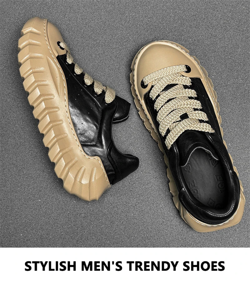 Chunky Sneakers Men Designer Sport Shoes Fashion Casual Microfiber Leather Breathable Height Increased Flat Platform Board Shoes