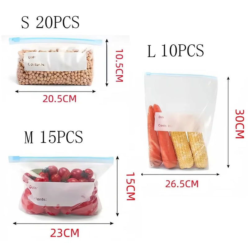 45pcs Reusable Fresh Zipper Bag For Food Plastic Bags Fruit Vegetable Bags Ziplock Food Bag Kitchen Food Storage Bag Organizer