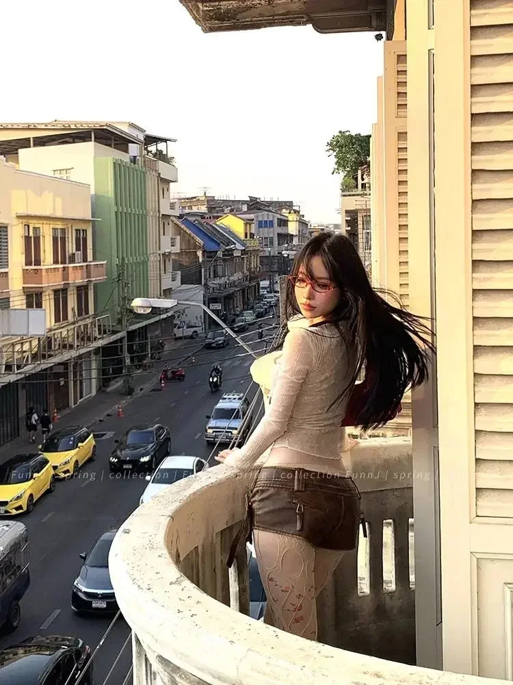 Coquette Aesthetic Mesh T Shirts Women Vintage V Neck Lace Bow Cropped Tops Y2k Sexy Slim Fit Long Sleeve Tee Shirts