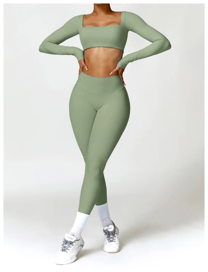 Yoga Suit 2 Pieces Sportswear Sports Set Women Tracksuits Gym Clothes Sport Bra Fitness Long Sleeve Top Workout Legging Yoga Set