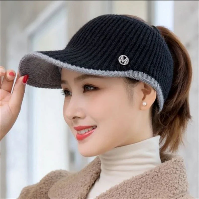 2023 Hats For Women Autumn Winter Sports Empty Top Golf Caps Female Knitted Warm Baseball Cap Fashion Running Golf Sun Hat