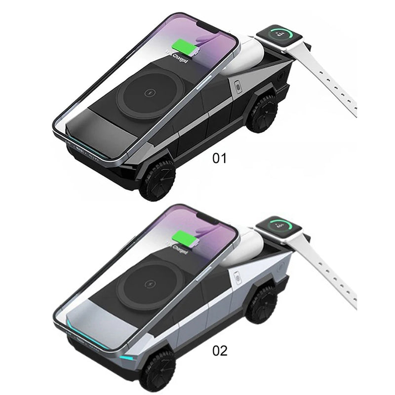 Cybertruck Qi2 3-in-1 CyberDock Wireless Charger – Fast Magnetic Charging Station for iPhone 16/15/14 Pro Max, AirPods & Apple Watch