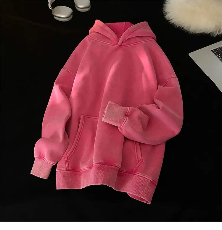 Men’s Vintage Washed Hoodie – Loose Fit Streetwear Pullover for Casual Harajuku Style