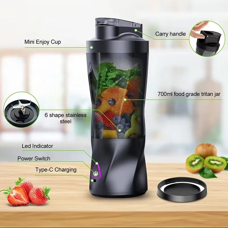 2025 Portable Electric Blender Juicer USB Rechargeable Mini Smoothie Blender Personal Fruit Mixer for Home Office Travel