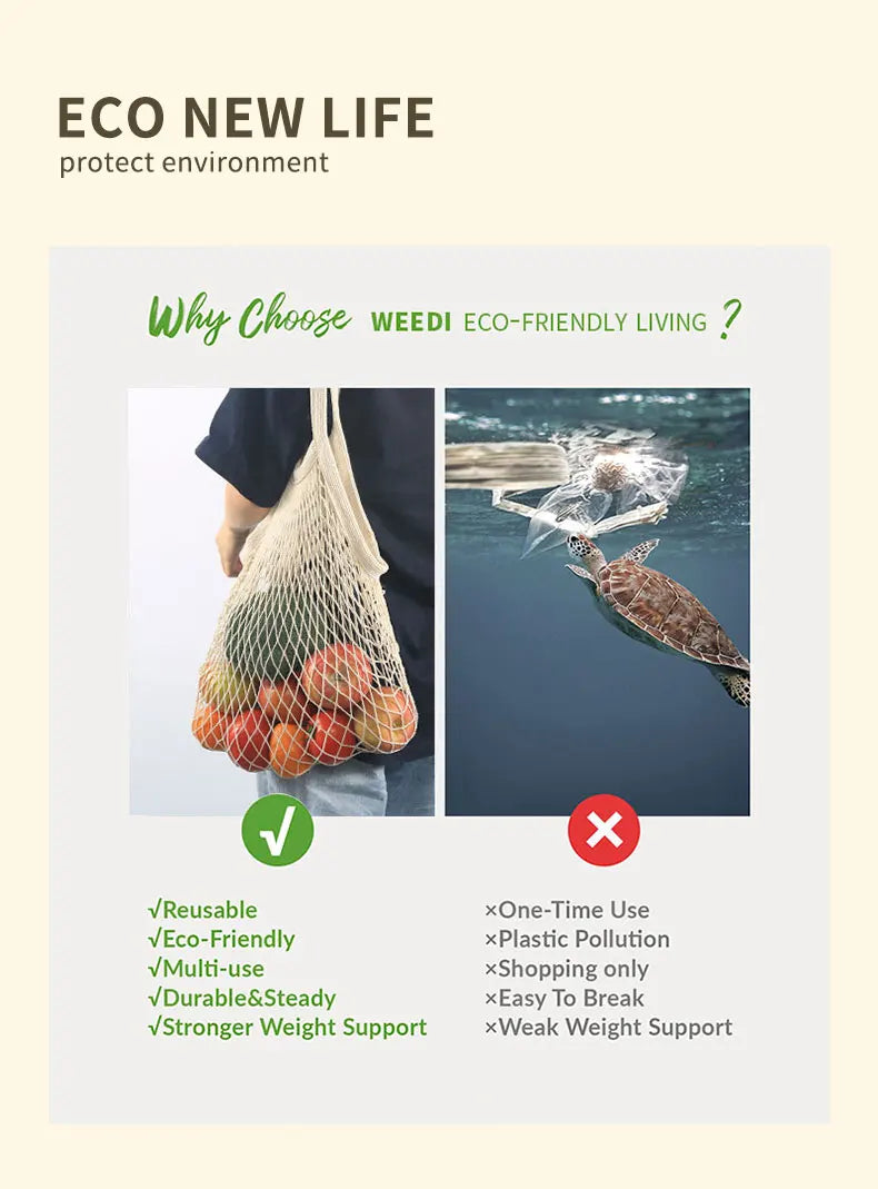 Bremium Reusable Mesh Shopping Bag Cotton Grocery Bags Portable Washable Durable Long Handle Tote Bags Reusable Produce Bags