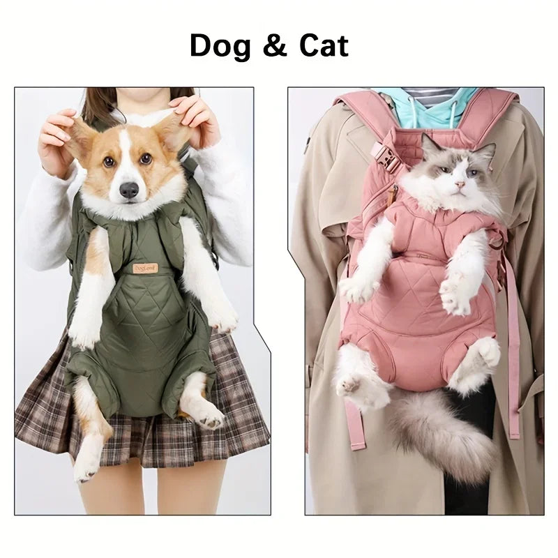 Cozy Pet Carrier Backpack for Dogs - Fleece-Lined, Front Legs Out, Hands-Free Design for Hiking & Travel.