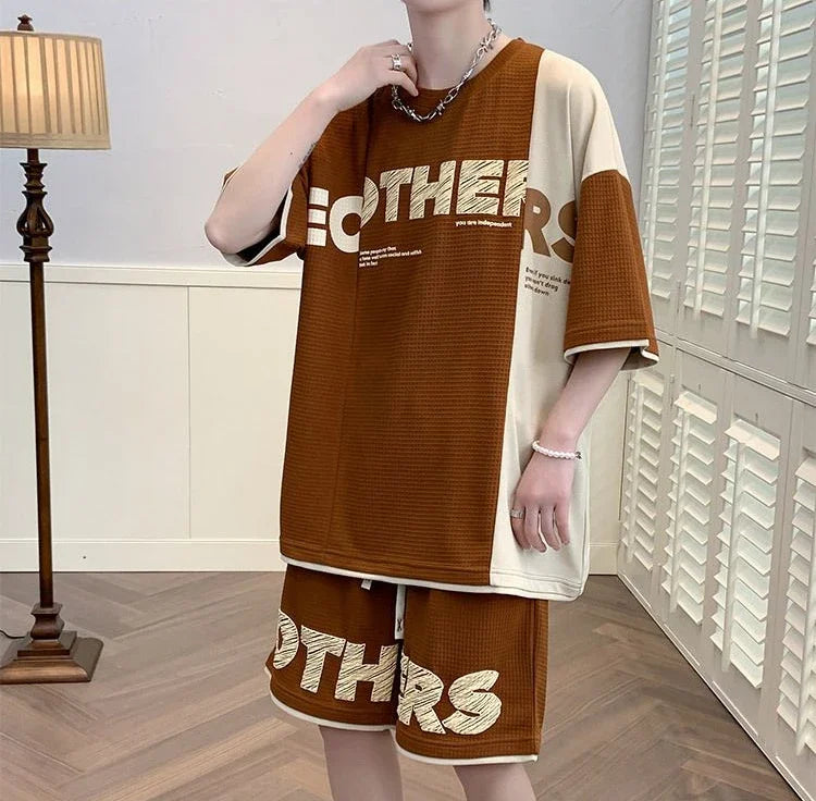 Men’s Alphabet Sportswear Set – Casual Jogging Tracksuit with T-Shirt and Shorts