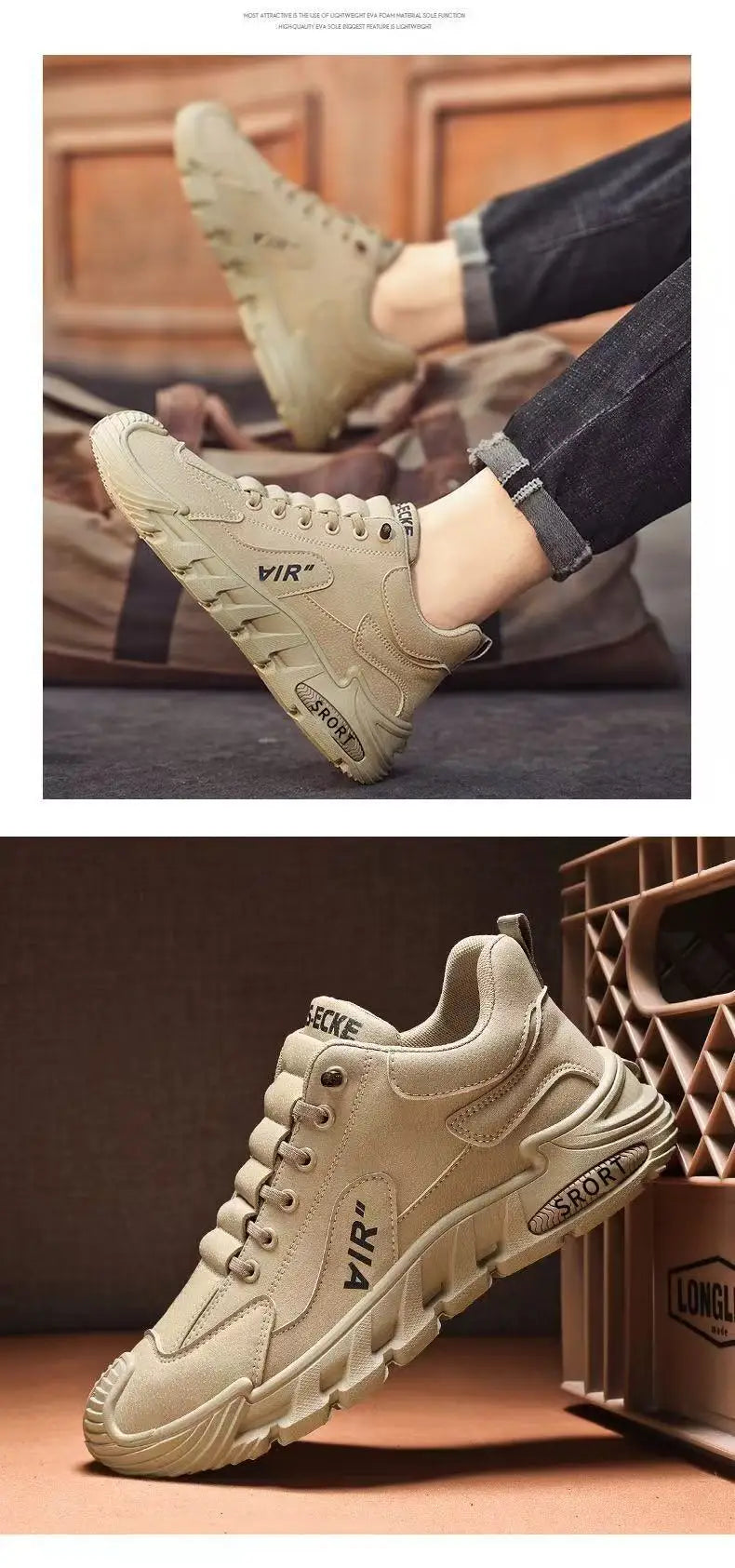 Men Chunky Sports Sneakers Spring Fashion Slip-on Men Casual Shoes Leather Waterproof Work Shoes for Men Anti-Slip Platform Shoe