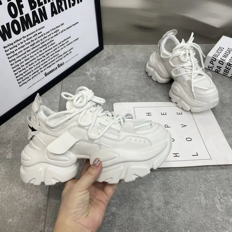 New Fashion Women Tennis Shoes Chunky Sneakers for Women Spring Autumn Thick Bottom Dad Shoe Ladies PU Leather Platform Sneakers