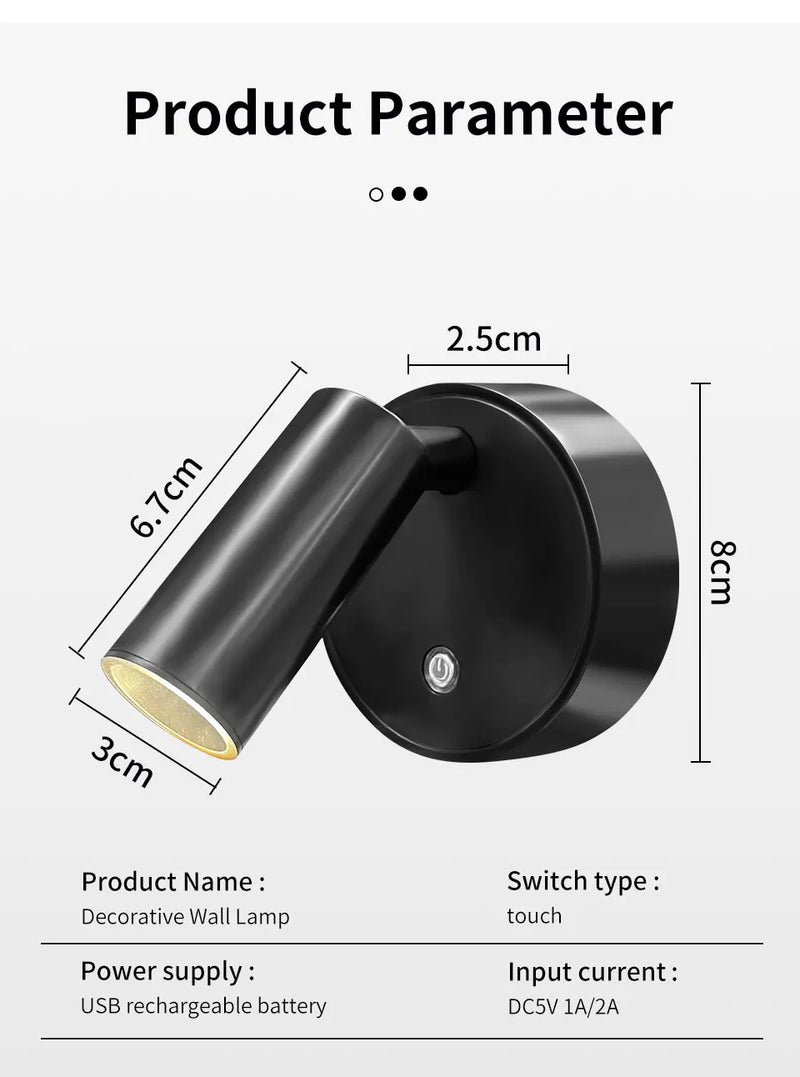 LED Light Magnetic Rechargeable Wall light Spotlight Wireless No Punch Reading Light With Touch Switch Dimmable Bedside Lamp