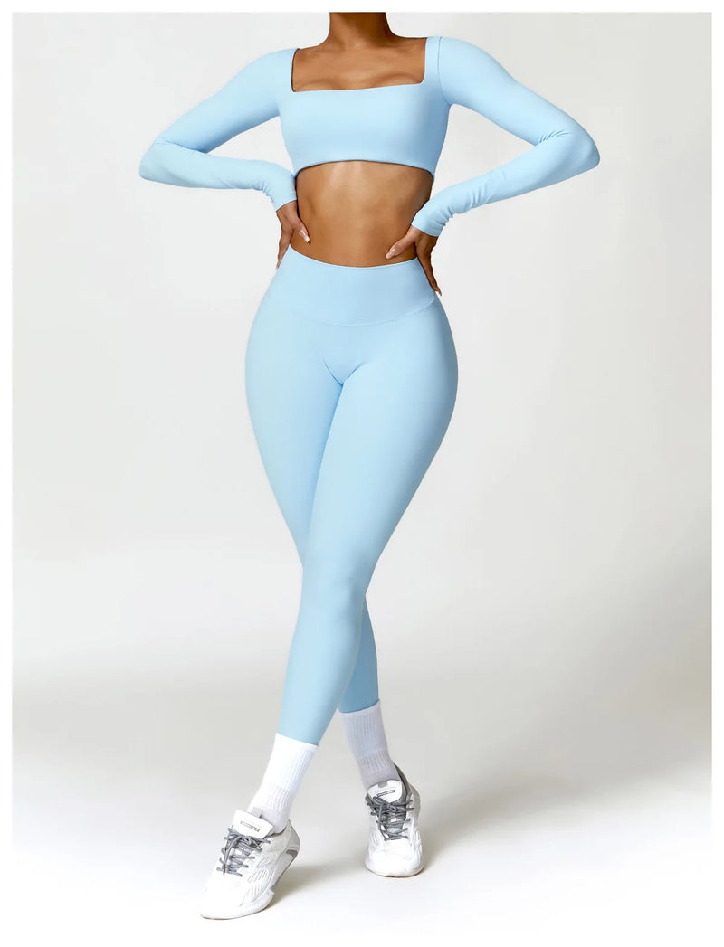 Yoga Suit 2 Pieces Sportswear Sports Set Women Tracksuits Gym Clothes Sport Bra Fitness Long Sleeve Top Workout Legging Yoga Set