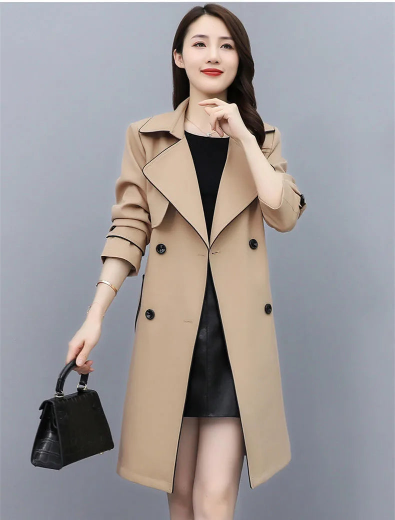 Women’s Double-Breasted Lace Trench Coat – Elegant Autumn Windbreaker and Casual Raincoa