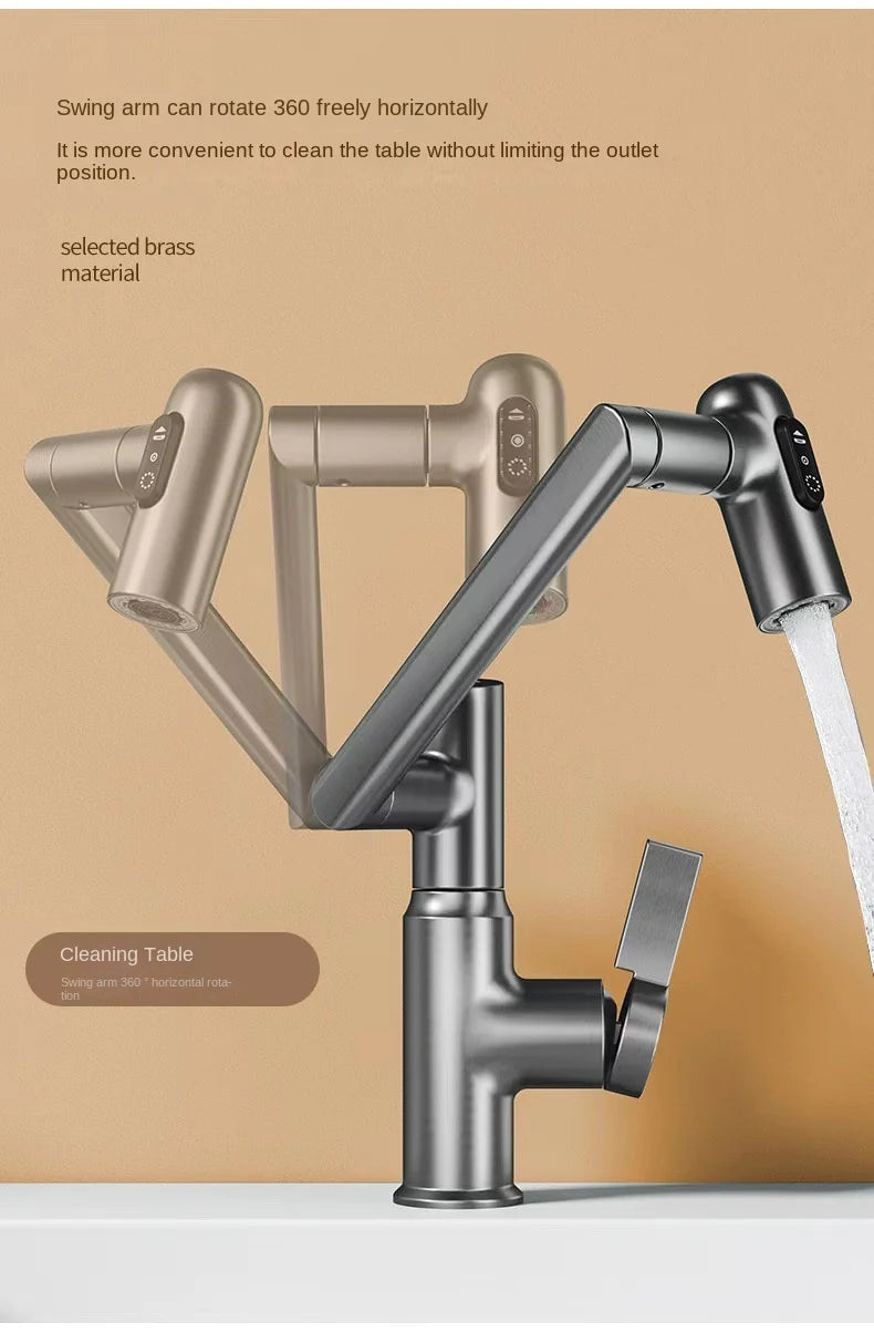 Digital Display LED Bathroom Basin Faucet 360 Rotation Multifunction Stream Sprayer Hot Cold Water Mixer Sink Tap Bathroom