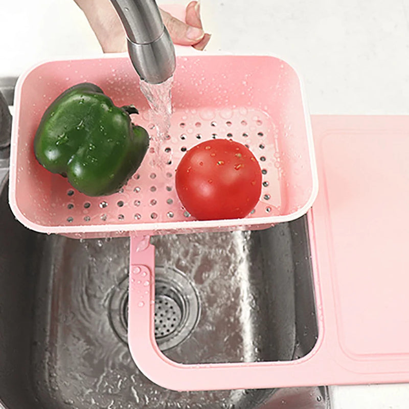 1PC multi-functional sink cutting board Kitchen vegetable and fruit cutting board 2-in-1 removable drain basket cutting board