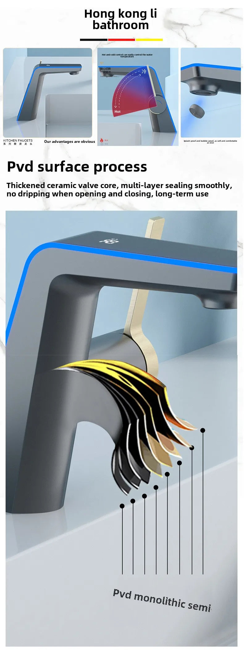 LED Digital Atmosphere Light, Basin Faucet, Bathroom Household Faucet