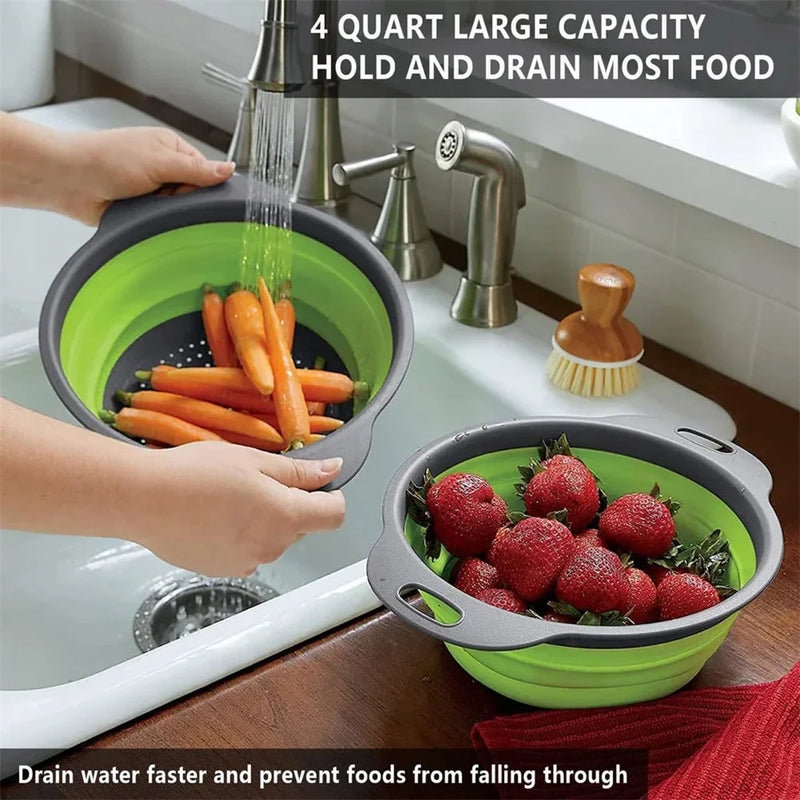 Round Collapsible Colander Silicone Kitchen Fruit Vegetable Washing Basket Strainer Foldable Drainer Kitchen Gadgets Tools