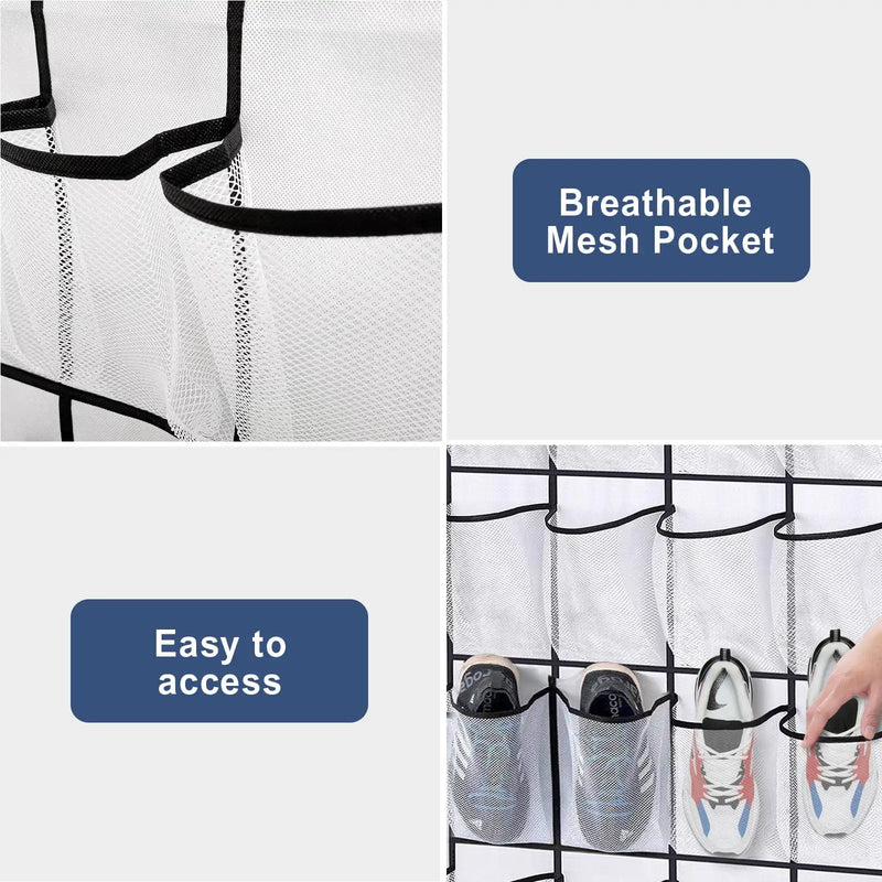 Over The Door Shoe Organizer, 35 Large Pockets Hanging Shoe Organizer, White