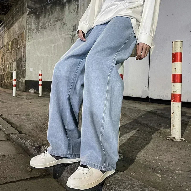 2024 New Streetwear Loose Jeans Men Korean Style Fashion Loose Straight Wide Leg Pants Men&