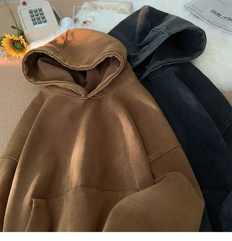 Men’s Vintage Washed Hoodie – Loose Fit Streetwear Pullover for Casual Harajuku Style