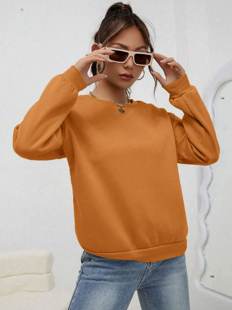 Woman Sweatshirt Casual Solid Color All-Match Clothing Loose Fashionable Pullovers Autumn Crewneck Warm  Female Hoodies